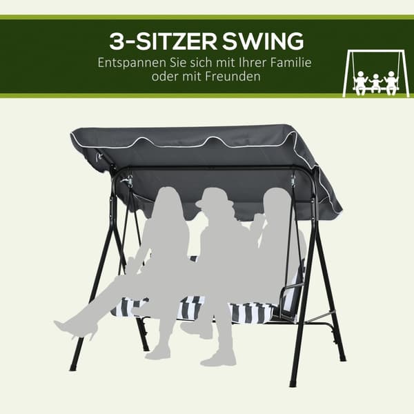 Outsuuny Hollywood-huske med sittepute, 3-seters hagehuske med justerbar solseil, huskebenkbelastning opptil 240 kg, for hage, terrasse, 172 x 110 x 1