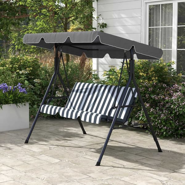 Outsuuny Hollywood-huske med sittepute, 3-seters hagehuske med justerbar solseil, huskebenkbelastning opptil 240 kg, for hage, terrasse, 172 x 110 x 1