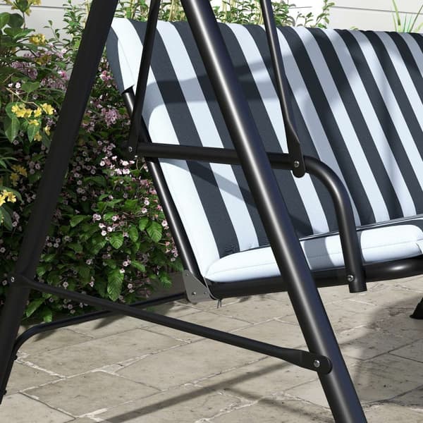 Outsuuny Hollywood-huske med sittepute, 3-seters hagehuske med justerbar solseil, huskebenkbelastning opptil 240 kg, for hage, terrasse, 172 x 110 x 1