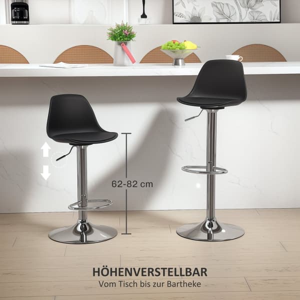 Barstoler sett med 2, polstrede barstoler med stålramme, ryggstøtte, høydejusterbare kjøkkenstoler med fotstøtte, 360° roterbar benkestol for kjøkken,