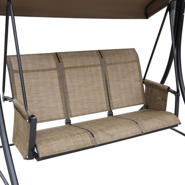 Outsuuny Hollywood-gunga med sidficka, 3-sits trädgårdsgunga med justerbart soltak, gungbänklast upp till 300 kg, för trädgård, terrass, 196 x 128 x 1