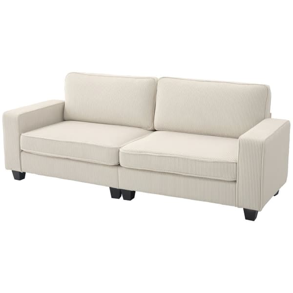 3-seters sofa, sofa med armlener, ryggputer, stuesofa med snortrekk, springkjerne, trukket sofa til stue, soverom 227 x 84 x 87 cm, kremhvit