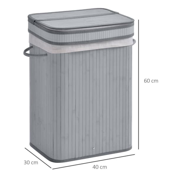 Bamboo Laundry Basket Slim kannella 70 L Pyykkihaku kahvoilla, Irrotettava pyykkipussi, pyykkikorit pesutupaan Makuuhuone Kylpyhuone Harmaa