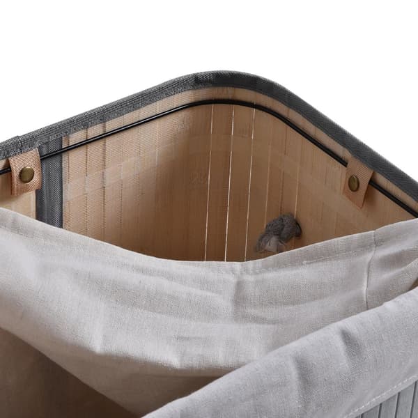 Bamboo Laundry Basket Slim kannella 70 L Pyykkihaku kahvoilla, Irrotettava pyykkipussi, pyykkikorit pesutupaan Makuuhuone Kylpyhuone Harmaa