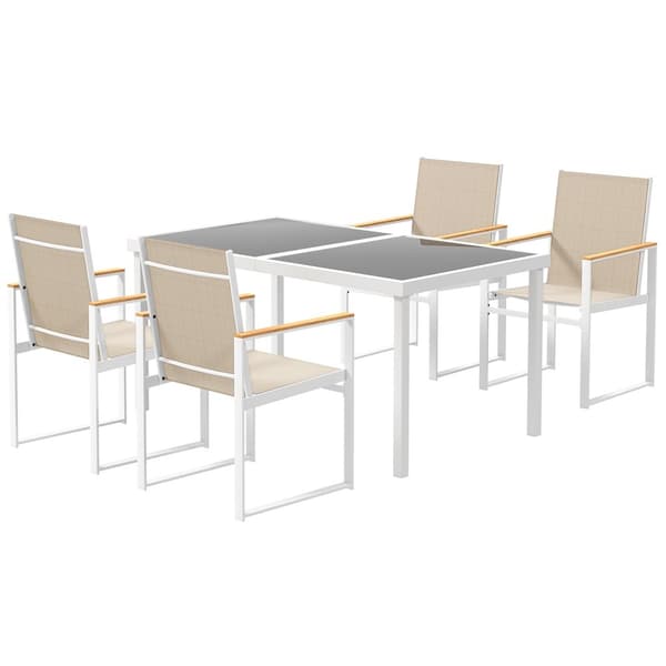 5-delad sittgrupp. Matgrupp för 4 personer, avtagbart matbord med 4 stolar, matsalsgrupp, köksbord med stålstomme, balkongmöbler, trädgårdsmöbler för