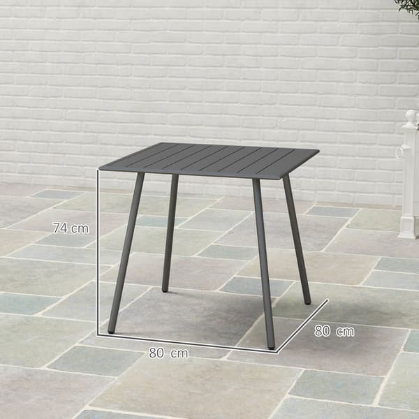 Teräksinen puutarhapöytä 80 x 80 x 74 cm Säänkestävä buffetpöytä teräsrungolla, liukumaton retkeilypöytä 4 hengelle Parvekepöytä Patiopöytä Ulkoruokai