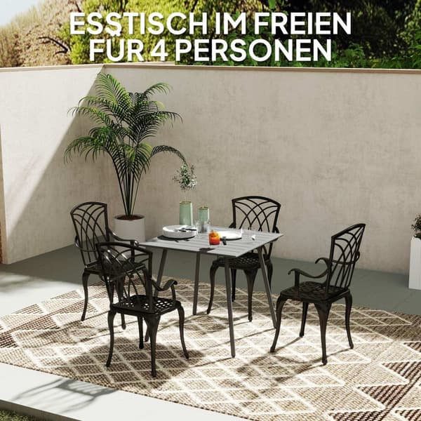 Teräksinen puutarhapöytä 80 x 80 x 74 cm Säänkestävä buffetpöytä teräsrungolla, liukumaton retkeilypöytä 4 hengelle Parvekepöytä Patiopöytä Ulkoruokai