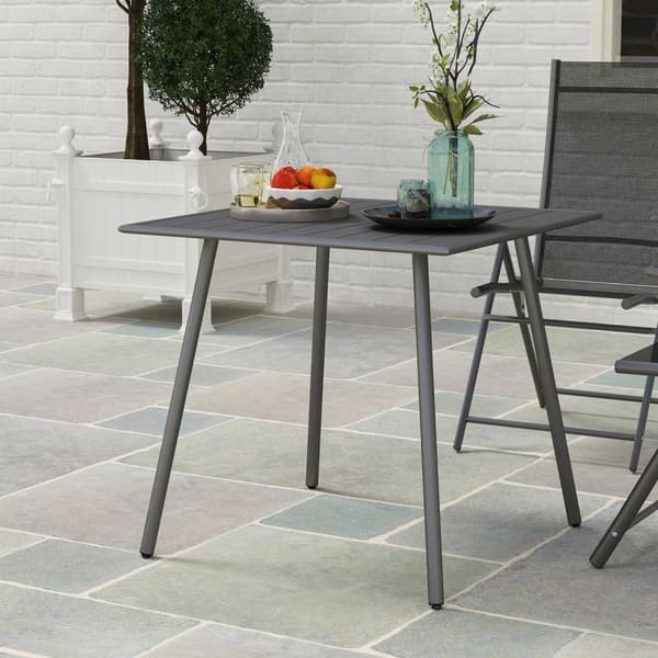 Teräksinen puutarhapöytä 80 x 80 x 74 cm Säänkestävä buffetpöytä teräsrungolla, liukumaton retkeilypöytä 4 hengelle Parvekepöytä Patiopöytä Ulkoruokai