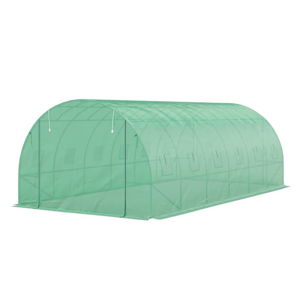 Växthus ca. 6 x 3 x 2 m filmväxthus med 12 fönster, rulldörr, upprullbara sidoväggar, UV-beständig filmtunnel, vintertätt tomathus med markankare, grö