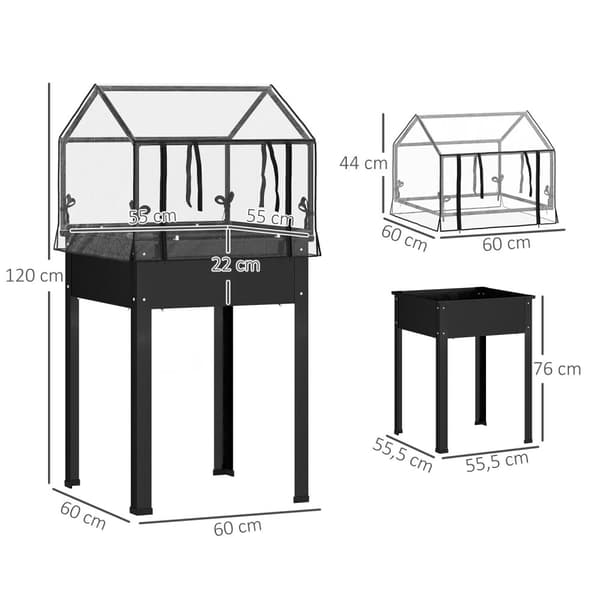 Høybed med trekk, Hevet urtebed med dreneringshull, Metallplantekasse, Værbestandig grønnsaksseng, Hageseng, Plantebed for hage, Balkong, 60 x 60 x 12