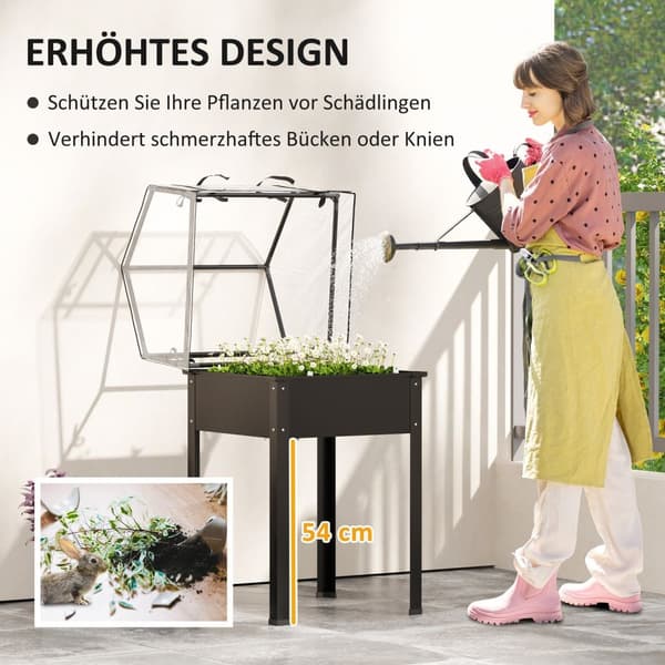 Høybed med trekk, Hevet urtebed med dreneringshull, Metallplantekasse, Værbestandig grønnsaksseng, Hageseng, Plantebed for hage, Balkong, 60 x 60 x 12