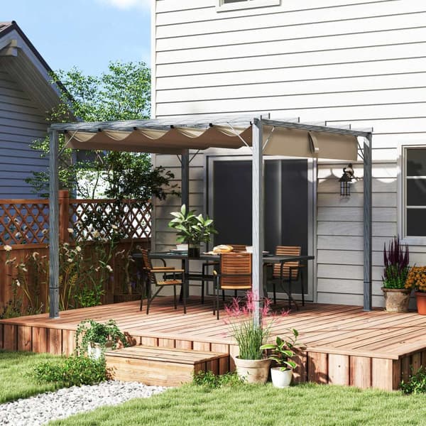 Pergola ca. 3x3m hagepaviljong med magnetpute, terrassetak av aluminium, hagepaviljong med justerbart tak, frittstående, UV-beskyttelse 30+, for terra