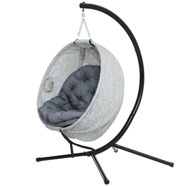 Eggformet utendørs hengestol, sammenleggbar hengende huske med koppholder, avtagbart vaskbart sete, ramme, hengekøye for 1 person, huskestol for utepl
