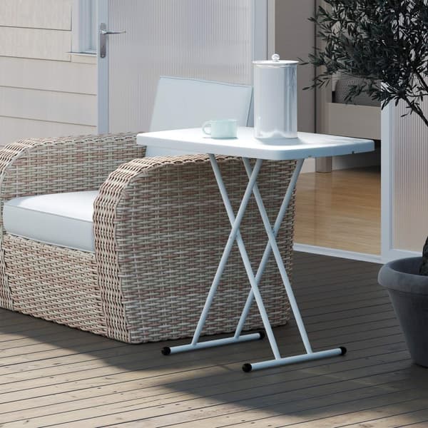 Sidobord trädgård höj- och sänkbart trädgårdsbord, fällbart balkongbord av plast, rektangulärt soffbord 50kg lastkapacitet, 76x50x74H cm soffbord för
