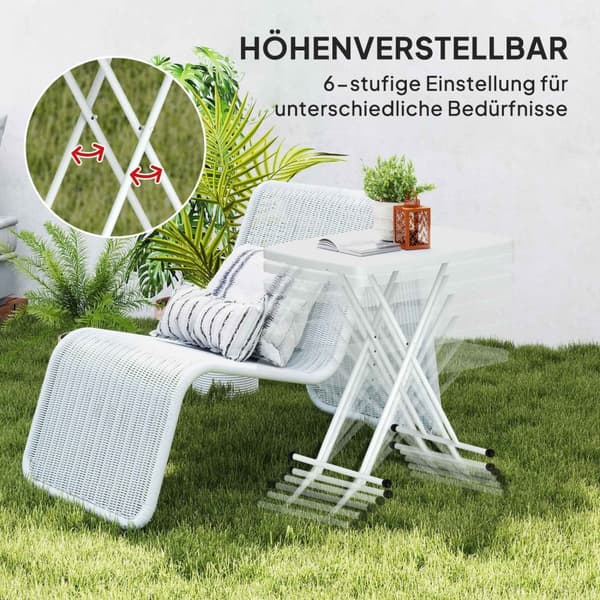 Sidobord trädgård höj- och sänkbart trädgårdsbord, fällbart balkongbord av plast, rektangulärt soffbord 50kg lastkapacitet, 76x50x74H cm soffbord för