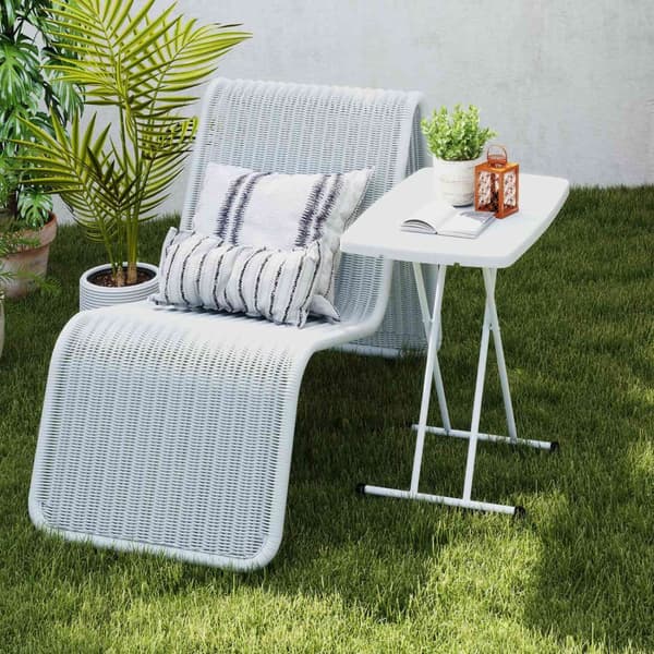 Sidobord trädgård höj- och sänkbart trädgårdsbord, fällbart balkongbord av plast, rektangulärt soffbord 50kg lastkapacitet, 76x50x74H cm soffbord för