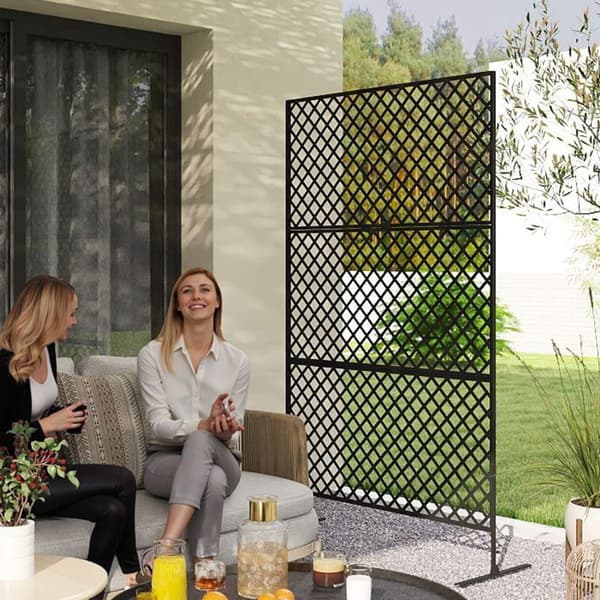 Rumdeler 3-delt 122 x 198 cm fritstående skærm i gitter, skillevæg 3-delt privat skærm af stål, udendørs rumdeler privat skærm skillevæg til have, alt