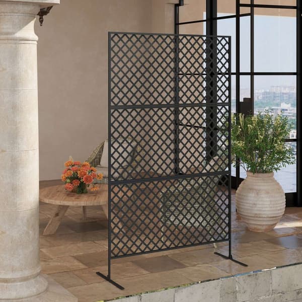 Rumdeler 3-delt 122 x 198 cm fritstående skærm i gitter, skillevæg 3-delt privat skærm af stål, udendørs rumdeler privat skærm skillevæg til have, alt