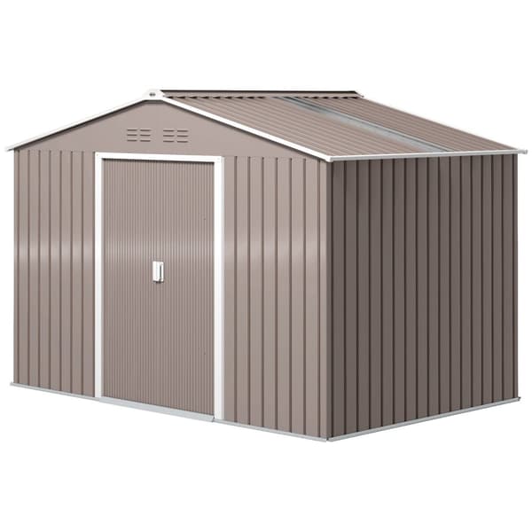 Verktygsbod i galvaniserat stål 4,9m² 277x195x192cm redskapsskjul med sadeltak, grund, låsbar skjutdörr, väderbeständig trädgårdsbod, trädgårdsbod uto