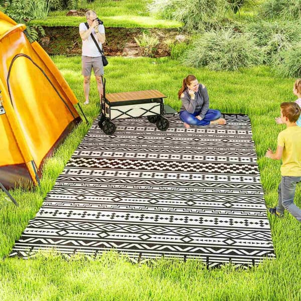 Utendørsteppe, robust værbestandig uteteppe, sammenleggbart teppe med boho-stil, utendørs teppe for stue, balkong, hage, terrasse, bad, gang, kjøkken,