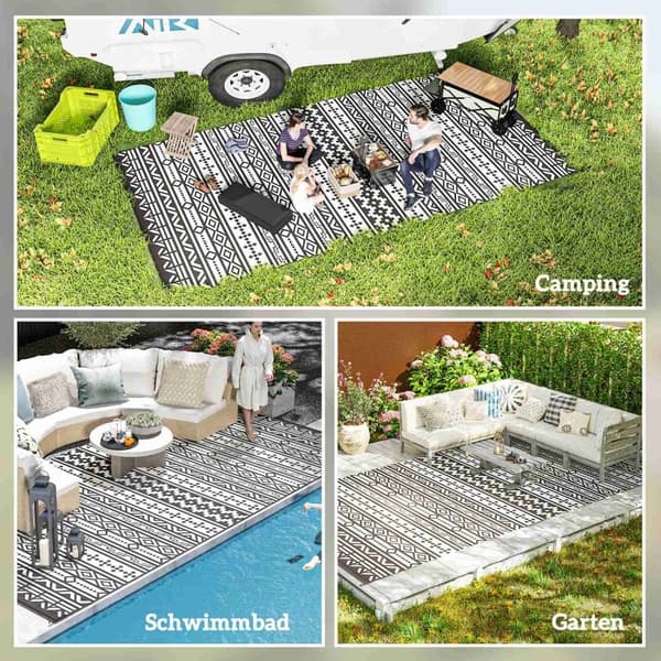 Utendørsteppe, robust værbestandig uteteppe, sammenleggbart teppe med boho-stil, utendørs teppe for stue, balkong, hage, terrasse, bad, gang, kjøkken,