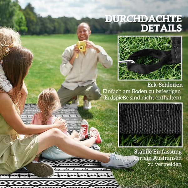 Utendørsteppe, robust værbestandig uteteppe, sammenleggbart teppe med boho-stil, utendørs teppe for stue, balkong, hage, terrasse, bad, gang, kjøkken,