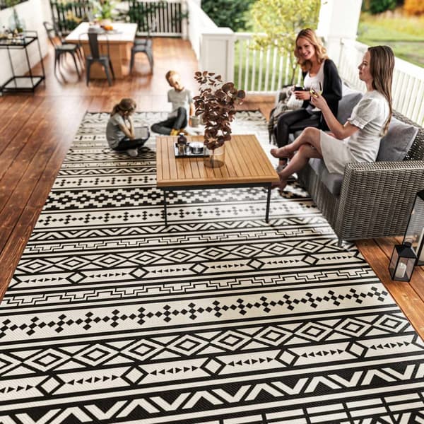 Utendørsteppe, robust værbestandig uteteppe, sammenleggbart teppe med boho-stil, utendørs teppe for stue, balkong, hage, terrasse, bad, gang, kjøkken,