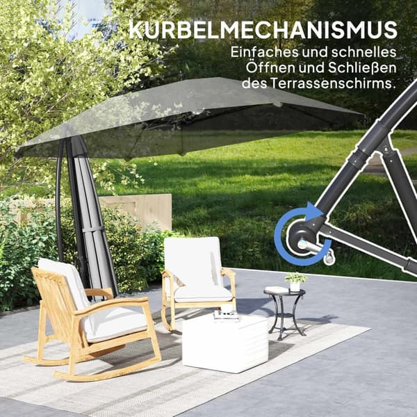 Cantilever paraply, aluminium diameter 260 cm, parasoll, vanntett, sveiv paraply med stativ, sveiv, vindlås, vippbar markedsparaply, vippbar hageparap