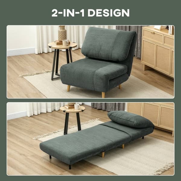 2-i-1 sovesofa, stoleseng, justerbar foldemadras, gæsteseng i fløjlsbukser, til soveværelse, stue, grøn, 82 x 89 x 83 cm