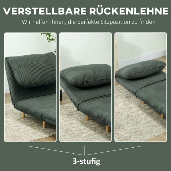 2-i-1 sovesofa, stoleseng, justerbar foldemadras, gæsteseng i fløjlsbukser, til soveværelse, stue, grøn, 82 x 89 x 83 cm