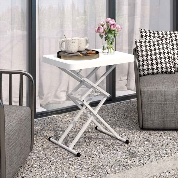 Sidobord trädgård höj- och sänkbart trädgårdsbord, fällbart balkongbord av plast, rektangulärt soffbord 50kg lastkapacitet, 65x45x70H cm soffbord för