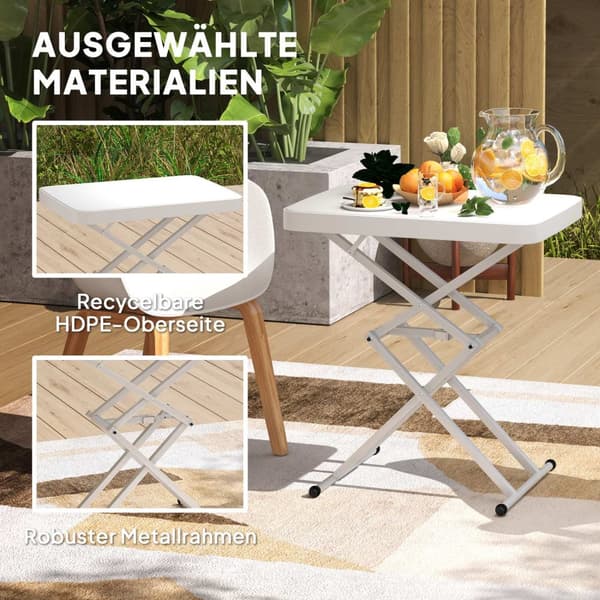 Sidobord trädgård höj- och sänkbart trädgårdsbord, fällbart balkongbord av plast, rektangulärt soffbord 50kg lastkapacitet, 65x45x70H cm soffbord för