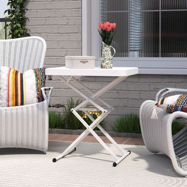 Sidobord trädgård höj- och sänkbart trädgårdsbord, fällbart balkongbord av plast, rektangulärt soffbord 50kg lastkapacitet, 65x45x70H cm soffbord för