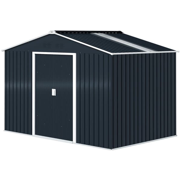 Verktøybod i galvanisert stål 4,9m² 277x195x192cm redskapsbod med sadeltak, fundament, låsbar skyvedør, værbestandig hagebod, utendørs hageskur for ba