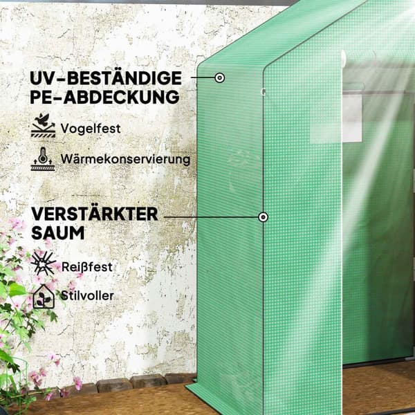 Växthus med rulldörr, fönster, hyllor, vintertätt stålfolieväxthus, växthus för balkong, trädgård, tomathus 143 x 74 x 190 cm, tomatväxthus för tomate