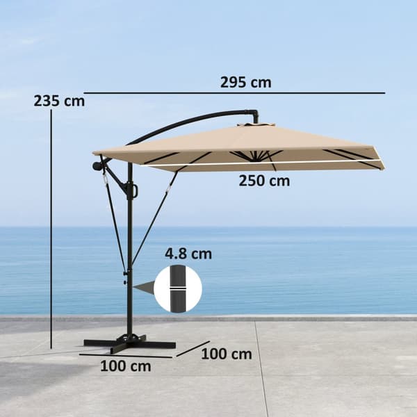 Ulokeinen sateenvarjo Ø260 cm aurinkovarjo UV-suojalla 50+ vettä hylkivä kampinen sateenvarjo jalustalla, kansi, kampi, tuulilukko, markkinasateenvarj