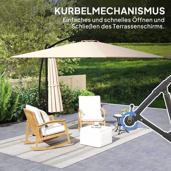 Ulokeinen sateenvarjo Ø260 cm aurinkovarjo UV-suojalla 50+ vettä hylkivä kampinen sateenvarjo jalustalla, kansi, kampi, tuulilukko, markkinasateenvarj