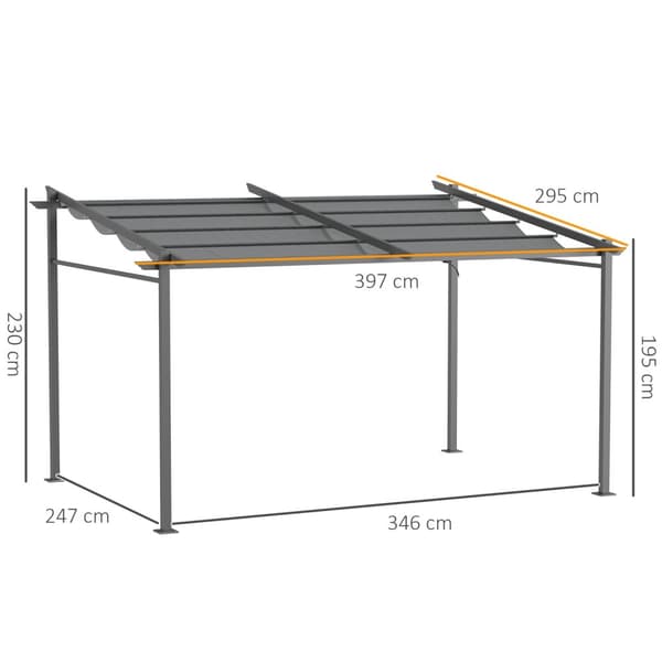 Uteplass Tak Pergola Ca. 4x3m Terrassetak Hagepaviljong aluminium, veggmontert, hagepaviljong med justerbart tak, UV-beskyttelse, solbeskyttelse for u
