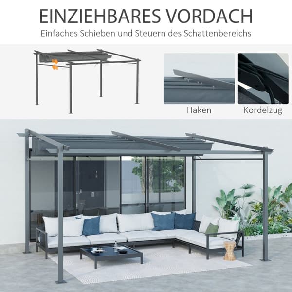 Uteplass Tak Pergola Ca. 4x3m Terrassetak Hagepaviljong aluminium, veggmontert, hagepaviljong med justerbart tak, UV-beskyttelse, solbeskyttelse for u