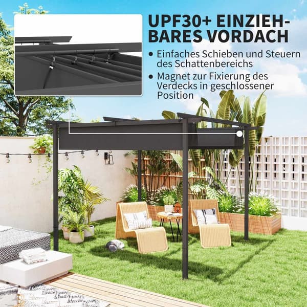 Pergola 3x3m havepavillon terrassetag af metal, havepavillon med justerbart tag, UV-beskyttelse 30+ fritstående solafskærmning til terrasse og have, m
