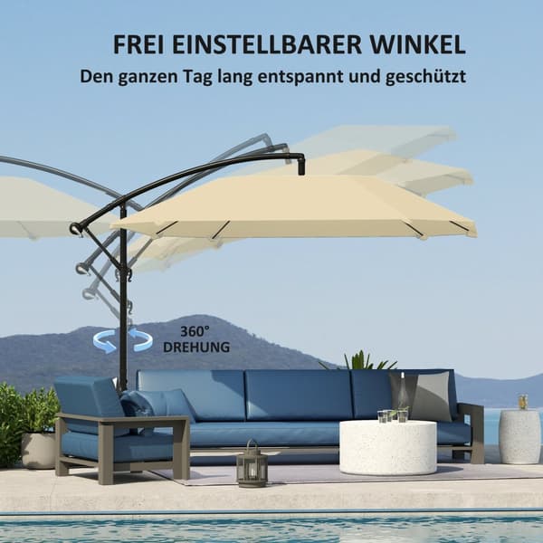 Cantilever paraply, aluminium diameter 260 cm, parasoll, vanntett, sveiv paraply med stativ, sveiv, vindlås, vippbar markedsparaply, vippbar hageparap