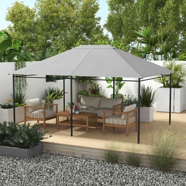 Erstatningstak for paviljong 4 x 3m, vannavvisende paviljongtak med UV-beskyttelse 30+, erstatningsdeksel til hagepaviljong, reservedeler av polyester