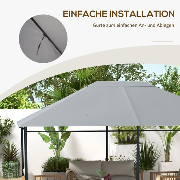 Erstatningstak for paviljong 4 x 3m, vannavvisende paviljongtak med UV-beskyttelse 30+, erstatningsdeksel til hagepaviljong, reservedeler av polyester
