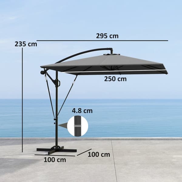 Fribärande paraply Ø260 cm parasoll med UV-skydd 50+ vattenavvisande vevparaply med stativ, lock, vev, vindlås, marknadsparaply fällbart trädgårdspara