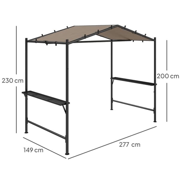 Grillpavillon 277 x 149 x 230 cm Vandtæt flammehæmmende havepavillon med sidehylder, Havepavillon med UV-beskyttelse, BBQ-pavillon lavet af stål, Have