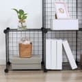 Miniatyrbilde 10 av 10: Plug-in hylle, hyllesystem med 6 rom, DIY kubehylle laget av trådnett, trinnhylle for stue, soverom, svart, 109 x 37 x 109 cm