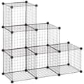 Miniatyrbilde 1 av 10: Plug-in hylle, hyllesystem med 6 rom, DIY kubehylle laget av trådnett, trinnhylle for stue, soverom, svart, 109 x 37 x 109 cm