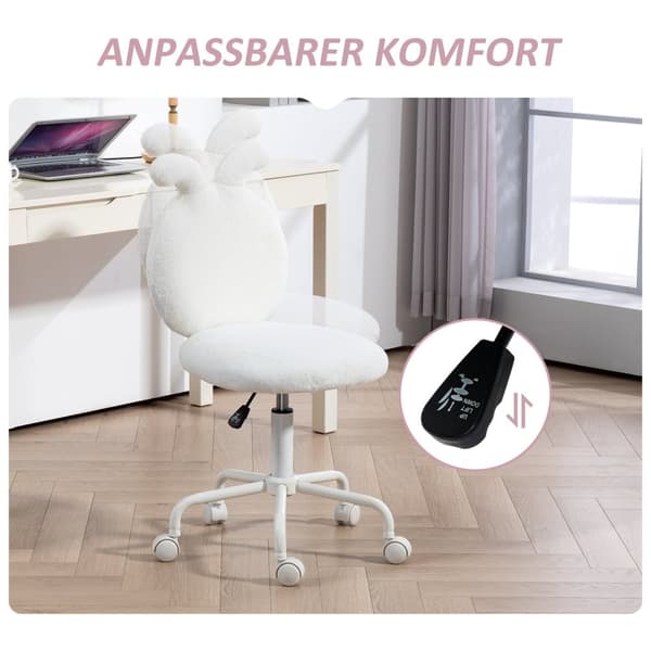 Työtuoli, pöytätuoli kaninkorvilla, korkeussäädettävä samettinen kosmetiikkatuoli, kääntyvä tuoli, meikkituoli makuuhuoneeseen, valkoinen Aosom