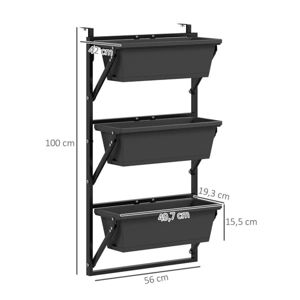 Sett med 3 blomsterpotter med hull, 56x42 cm plantepotter, firkantede plantepotter, plast blomsterpotter for tomater og blomster, plantepotte til hage