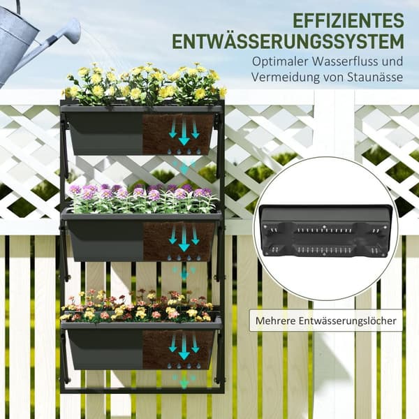 Sett med 3 blomsterpotter med hull, 56x42 cm plantepotter, firkantede plantepotter, plast blomsterpotter for tomater og blomster, plantepotte til hage